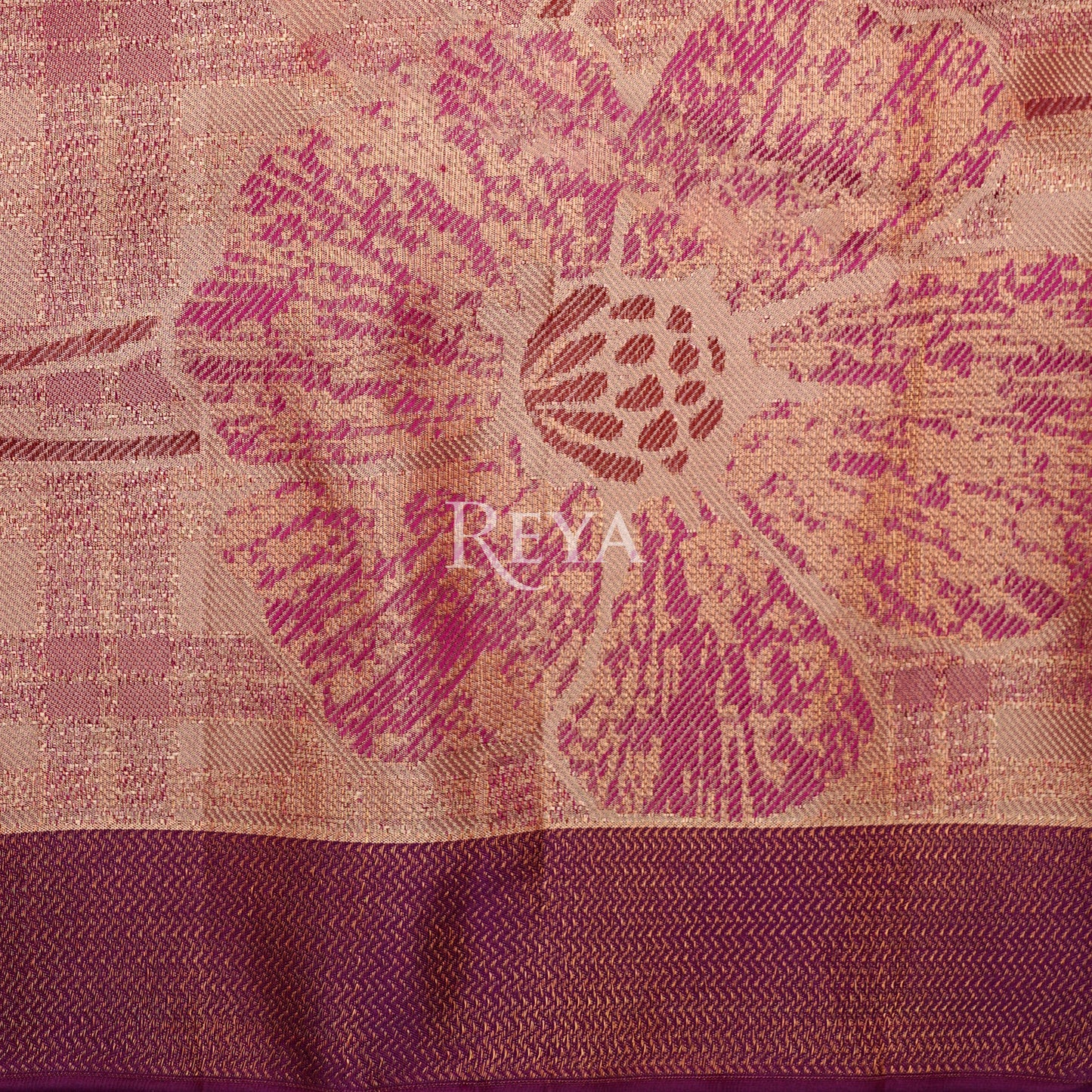 'Rosewood Serenade Kanjeevaram' in mauve checks and magenta glow