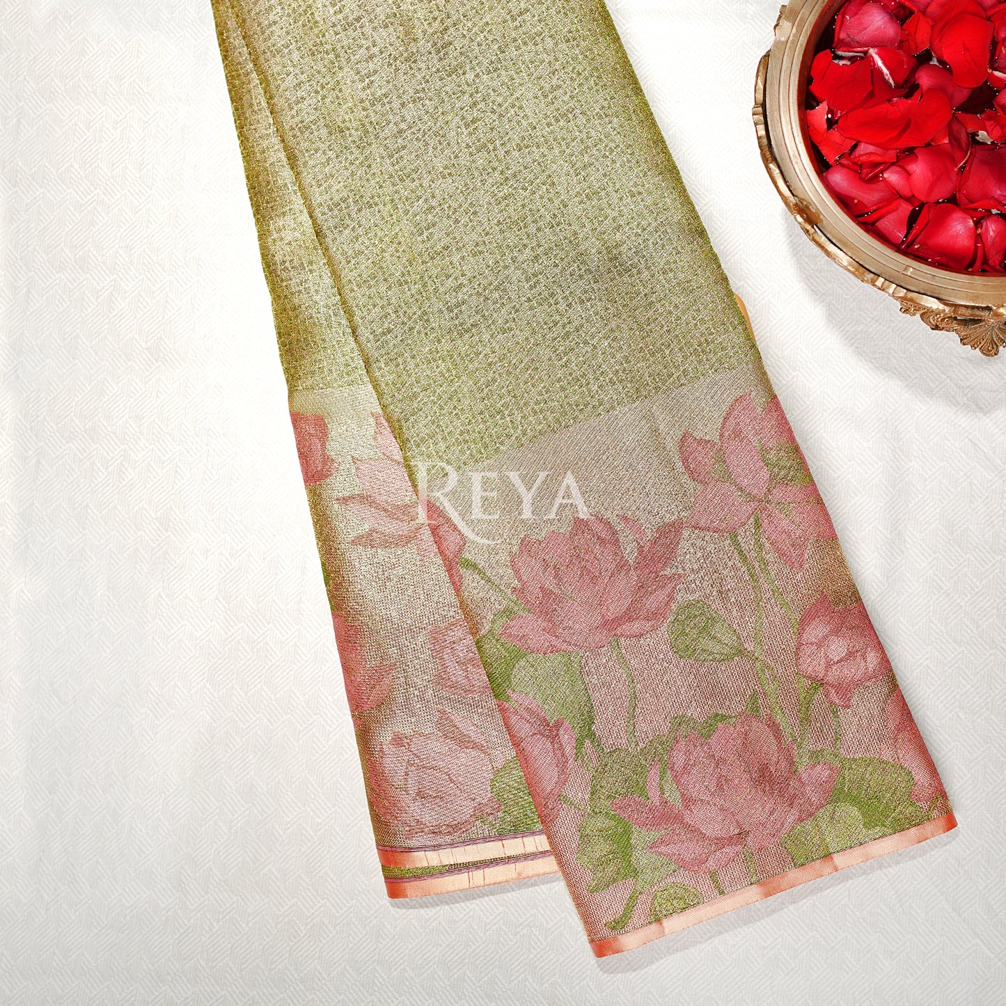'Whispers of the Lotus Kanjeevaram' in antique gold tissue and blush rose