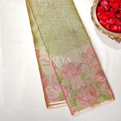 'Whispers of the Lotus Kanjeevaram' in antique gold tissue and blush rose