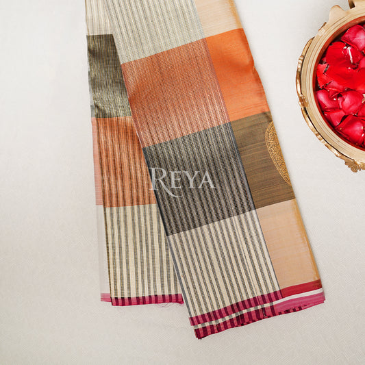 'Earthbound Elgance Kanjeevaram' in vintage checks and wine pallu