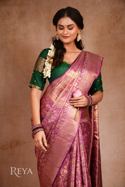 'Majesty of Kanjeevaram' in regal plum and heirloom gold