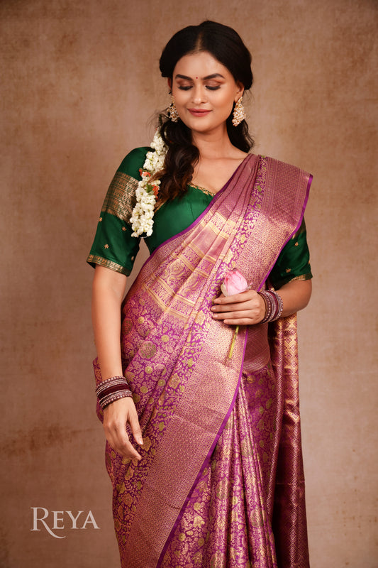'Majesty of Kanjeevaram' in regal plum and heirloom gold