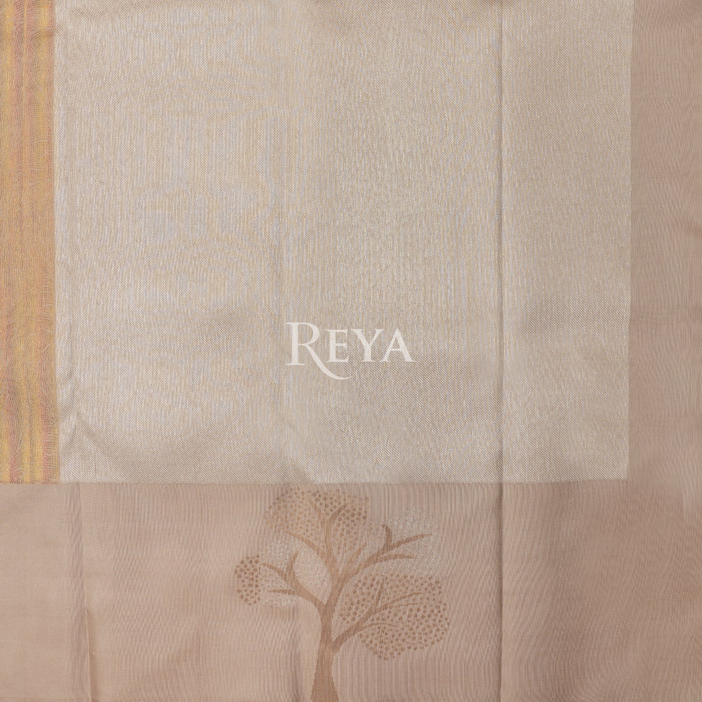 'Ivory Canopy Kanjeevaram' with woven tree motifs and shimmer